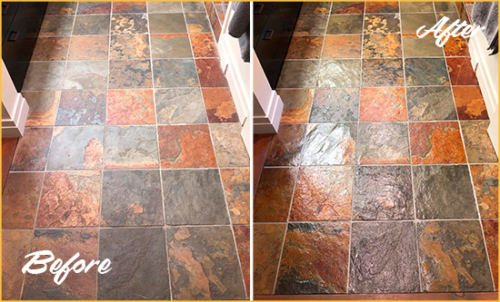 Picture of Slate Floor Before and After Sealing