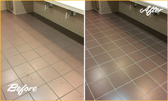 Before and After Picture of a Cedar Park Restrooms Tile and Grout Cleaned to Remove Embedded Dirt