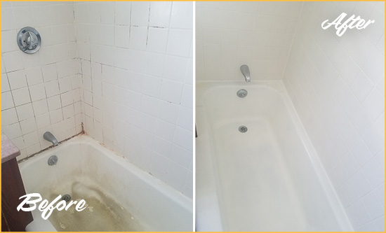 Before and After Picture of a Rollingwood Bathtub Caulked to Repair Cracks