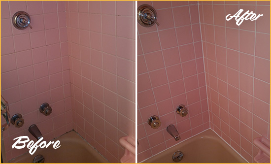Before and After Picture of a Manor Bathtub Caulked to Eliminate Mold