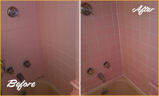 Before and After Picture of a Cedar Park Bathtub Caulked to Eliminate Mold