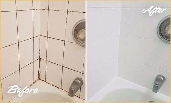 Before and After Picture of a Austin Tub Caulked to Remove and Avoid Mold