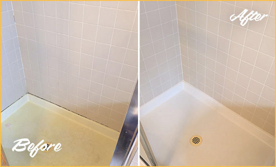 Before and After Picture of a Sunset Valley Shower Sealed to Remove and Protect Against Mold