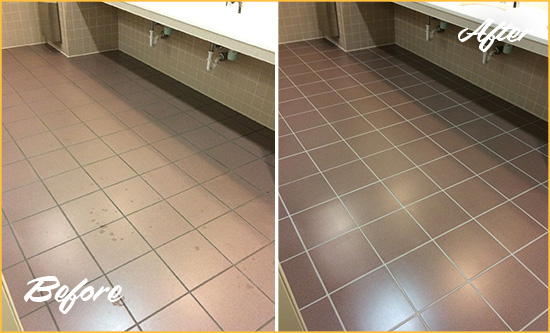 Before and After Picture of a Pflugerville Restroom Sealed to Help Protect Against Scratches