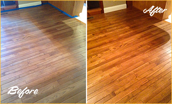 Before and After Picture of a Buda Wood Deep Cleaning Service on a Dull Floor to Recover Its Sheen
