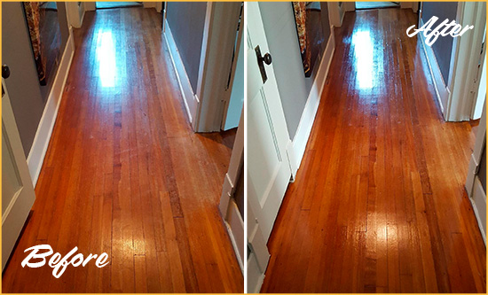 Before and After Picture of a West Lake Hills Wood Deep Cleaning Service on a Floor to Eliminate Scratches