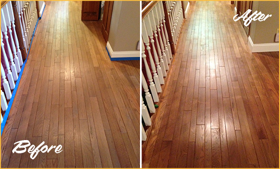 Before and After Picture of a West Lake Hills Wood Deep Cleaning Service on a Worn Out Floor