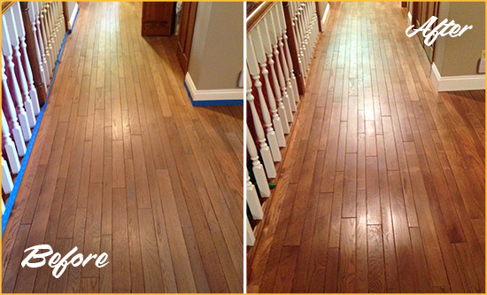 Before and After Picture of a Cedar Park Wood Deep Cleaning Service on a Worn Out Floor