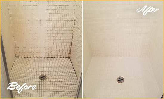 Before and After Picture of a Webberville Bathroom Grout Sealed to Remove Mold