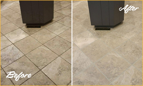 Before and After Picture of a Cedar Park Kitchen Floor Grout Sealed to Remove Stains