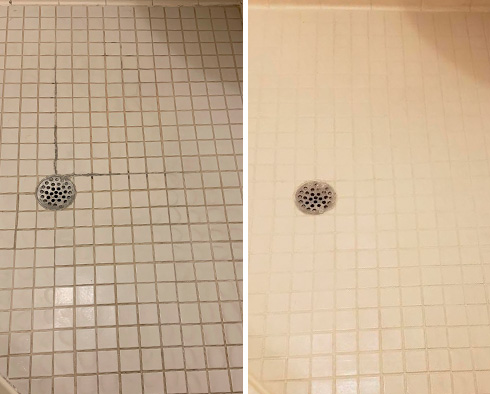 Shower Before and After a Grout Sealing in The Hills, TX