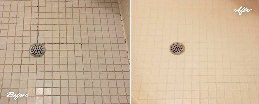 Shower Before and After a Superb Grout Sealing in The Hills, TX