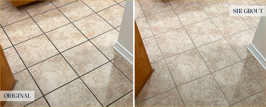 Floor Before and After a Flawless Grout Cleaning in The Hills, TX