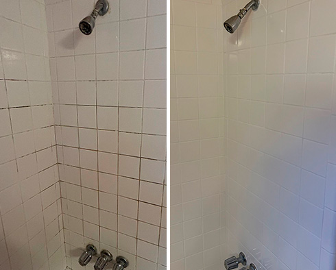 Shower Before and After a Grout Cleaning in Creedmoor, TX
