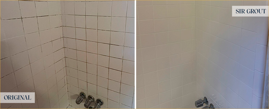 Shower Before and After a Superb Grout Cleaning in Creedmoor, TX