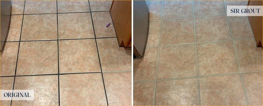 Kitchen Floor Before and After a Superb Grout Sealing in The Hills, TX
