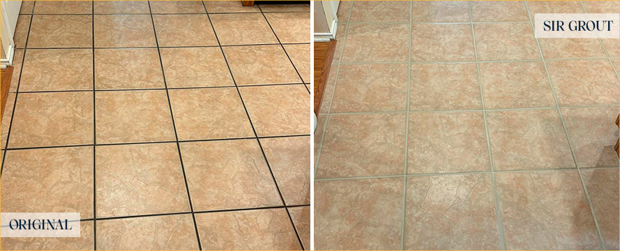Kitchen Floor Before and After a Flawless Grout Sealing in The Hills, TX