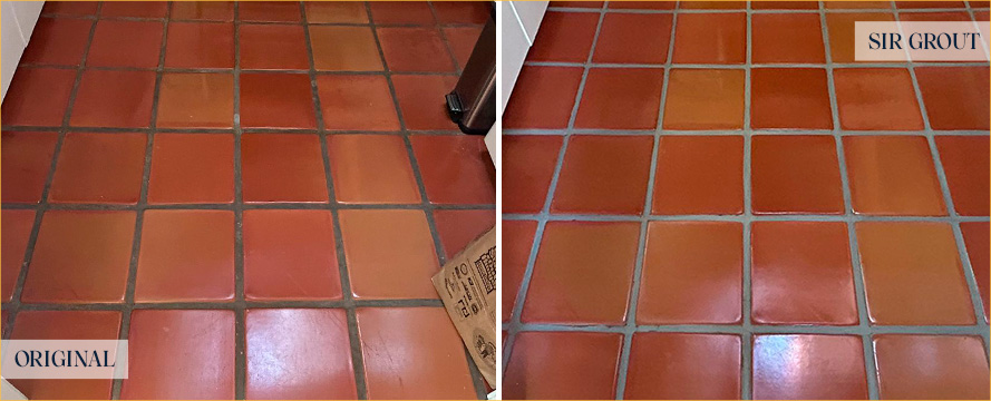 Kitchen Floor Before and After a Grout Cleaning in The Hills, TX