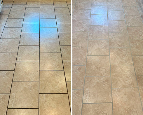 Floor Before and After a Grout Cleaning in Briarcliff, TX