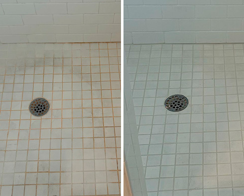 Shower Before and After a Grout Cleaning in Briarcliff, TX