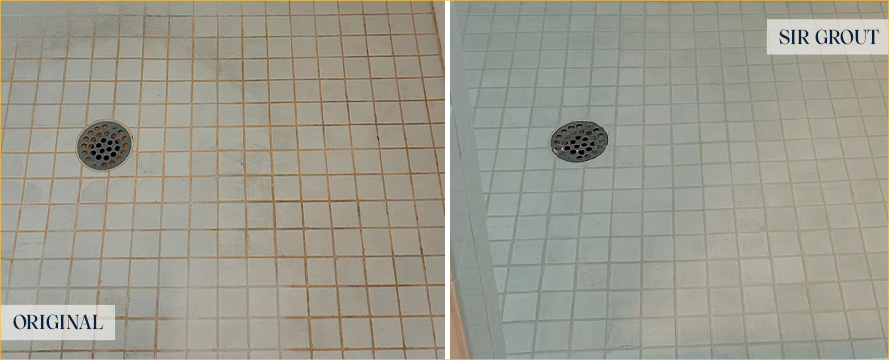 Shower Before and After a Flawless Grout Cleaning in Briarcliff, TX