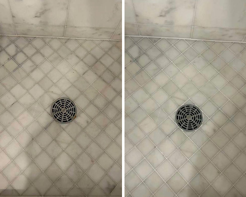 Shower Before and After a Grout Cleaning in Jonestown, TX
