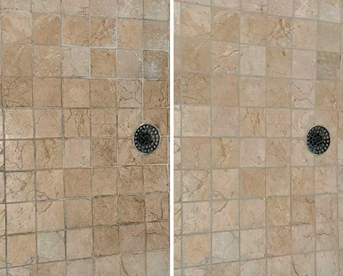 Shower Before and After a Tile Cleaning in The Hills, TX