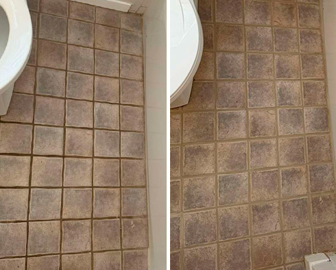 Floor Before and After a Grout Cleaning in Briarcliff, TX