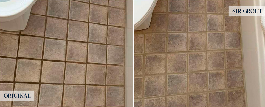 Bathroom Floor Before and After a Grout Cleaning in Briarcliff, TX