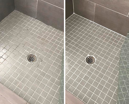 Shower Before and After a Grout Sealing in The Hills, TX
