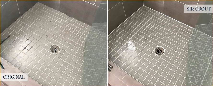 Shower Before and After a Flawless Grout Sealing in The Hills, TX