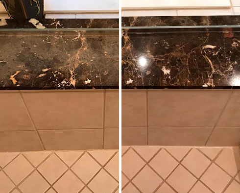 Vanity Top Before and After a Stone Polishing in Austin, TX