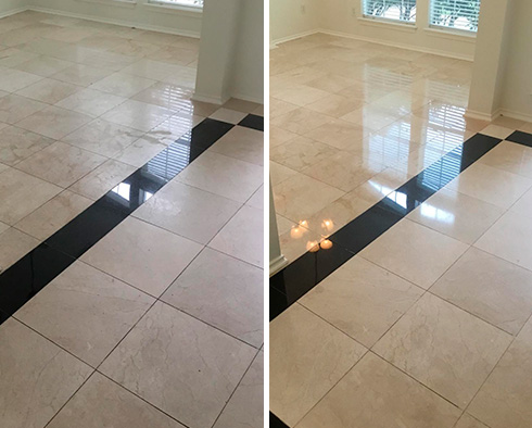 Floor Before and After a Stone Polishing in The Hills, TX