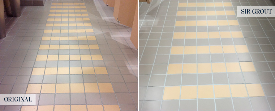 Restroom Floor Before and After an Excellent Grout Cleaning in Austin, TX