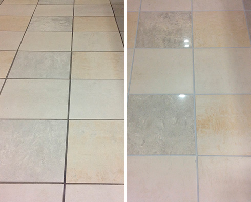 Floor Before and After a Grout Cleaning in Austin, TX