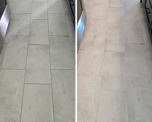 Floor Before and After a Grout Cleaning in The Hills, TX