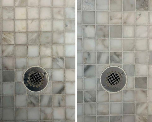 Shower Before and After a Grout Sealing in Point Venture, TX