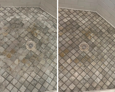Shower Before and After a Tile Cleaning in Manor, TX