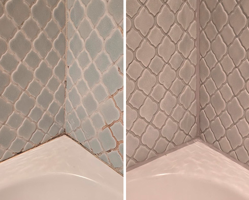 Shower Before and After Our Caulking Services in Creedmoor, TX