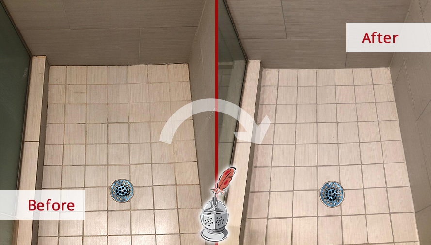Tile Bathroom Floor Before and After Our Hard Surface Restoration in Austin, TX