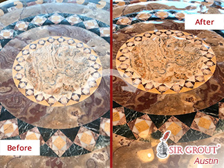 Natural Stone Table Before and After a Stone Polishing Process in Austin, TX