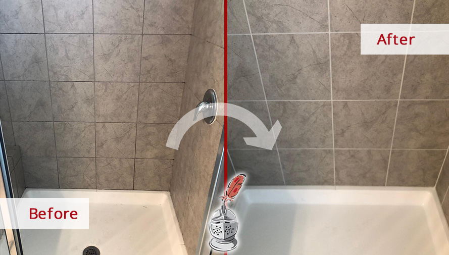 Before and After Picture of a Shower Floor Grout Cleaning Service in Austin, TX