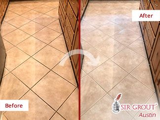 Before and After Picture of These Floors After a Grout Cleaning Service in Cedar Park, TX