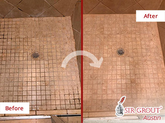 Before and After a Grout Recoloring in Round Rock, TX