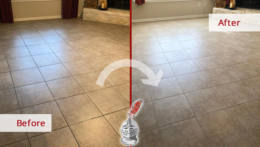 Ceramic Tile Floor Before and After Our Grout Sealing in Pflugerville, TX