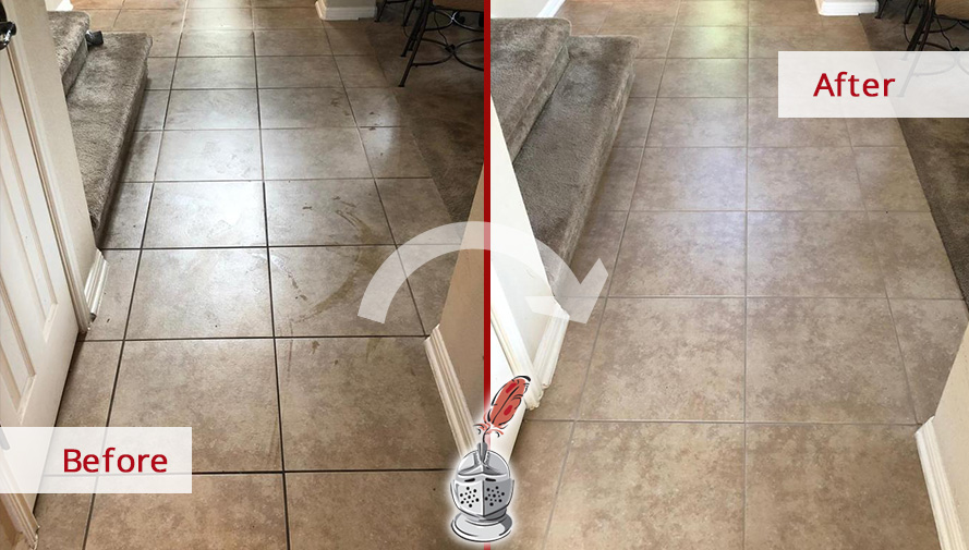 Floor Before and After a Pflugerville, TX Grout Sealing Service