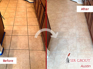 Before and After Picture of a Grout Sealing in Pflugerville, TX