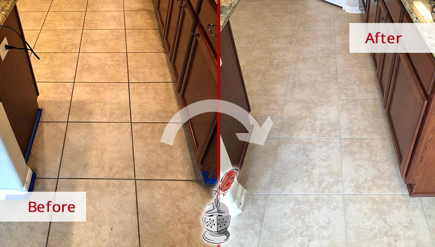 Kitchen Floor Before and After a Grout Sealing in Pflugerville, TX