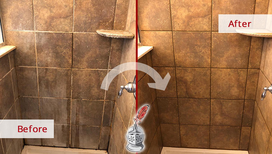 Before and After Picture of a Shower Tile Cleaning in Pflugerville, TX