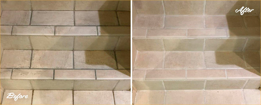 Before and After Image of a Grout Cleaning in Austin